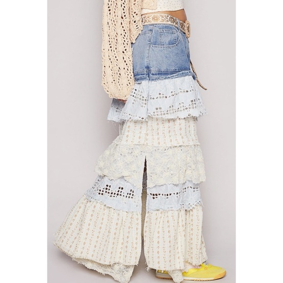 POL Cream and Blue Ruffle Layered Maxi Skirt - Picture 4 of 9